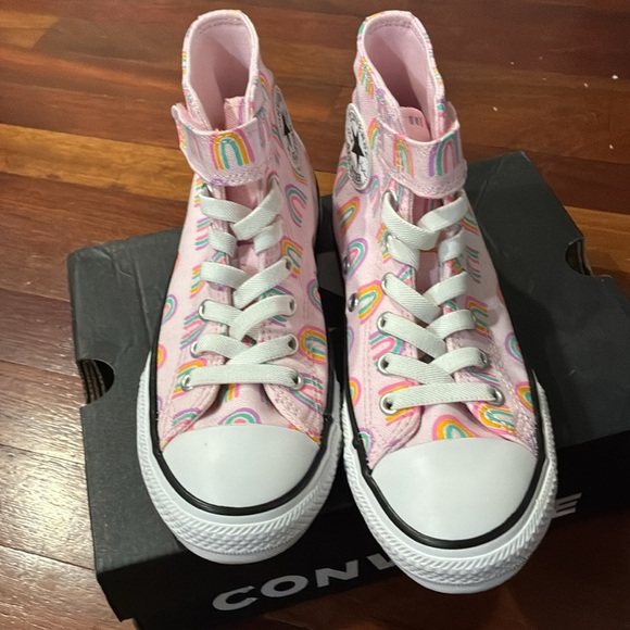 Converse Pink High-Tops with Rainbow Design - Picture 2 of 4